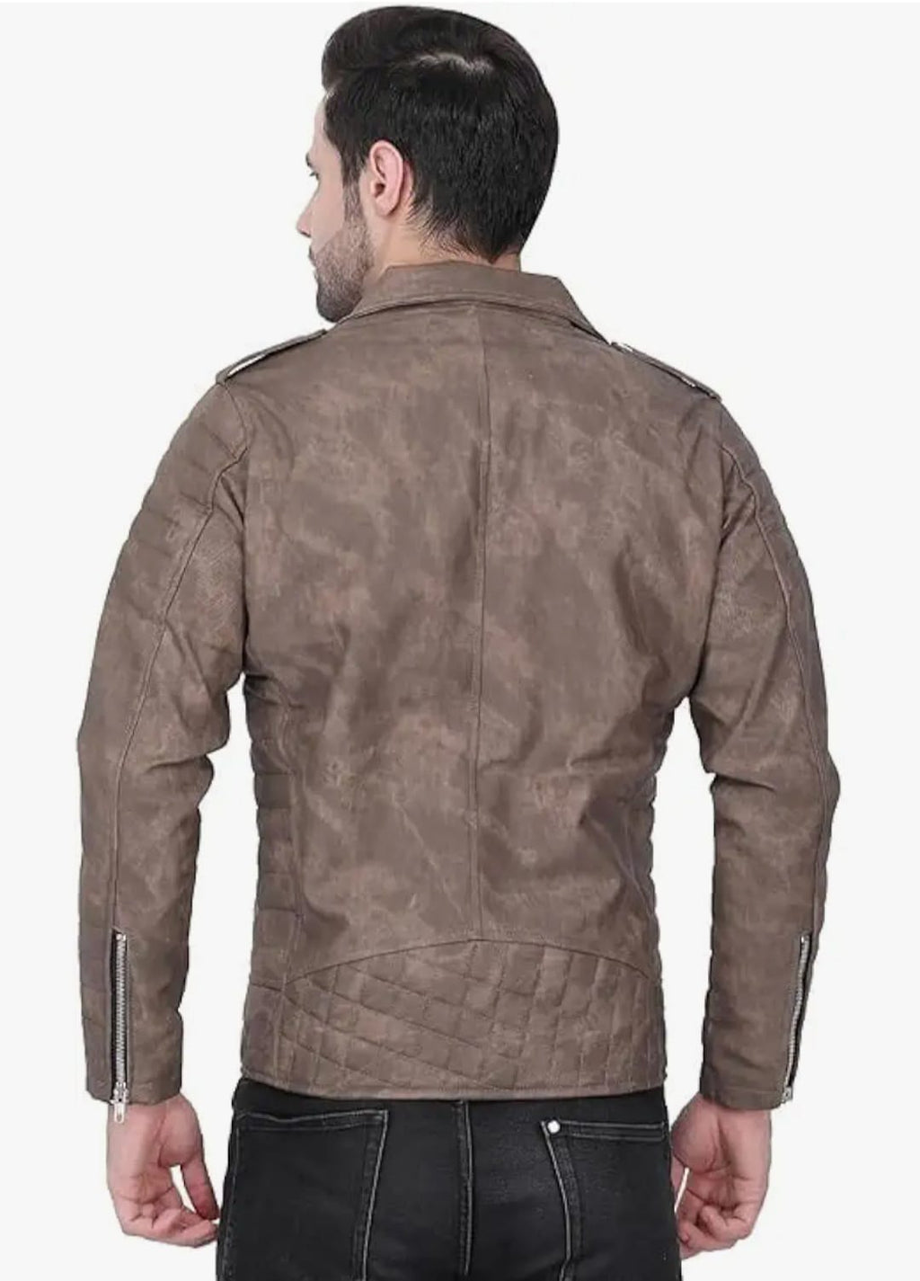 Men’s Vintage Distressed Leather Biker Jacket – Antique Charcoal