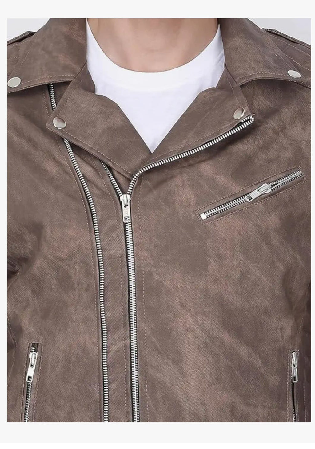 Men’s Vintage Distressed Leather Biker Jacket – Antique Charcoal