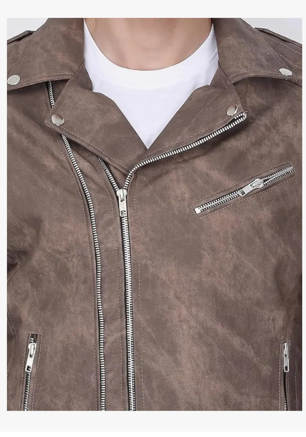 Men’s Vintage Distressed Leather Biker Jacket – Antique Charcoal